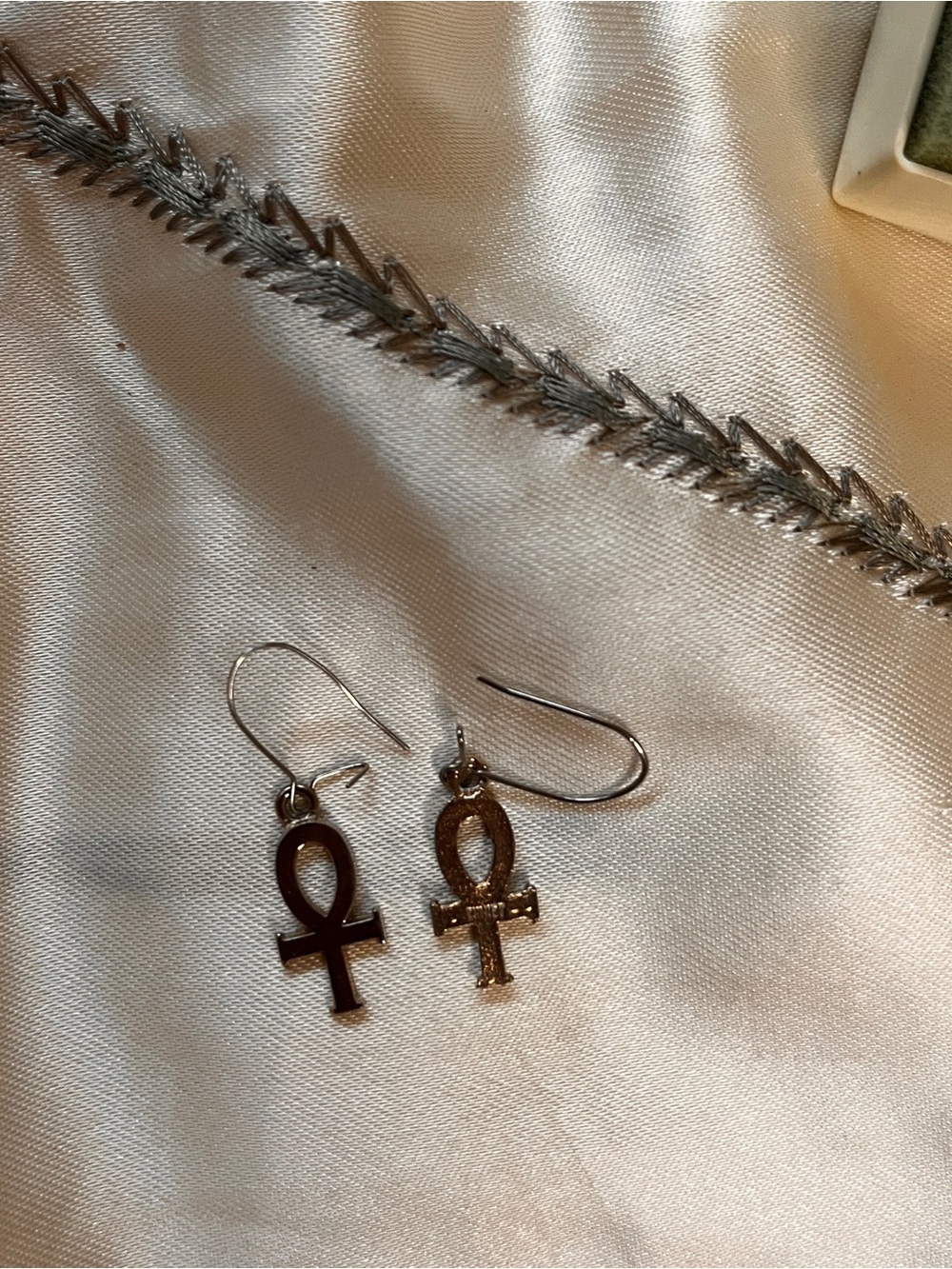 Silver Toned Ankh Dangle Earrings